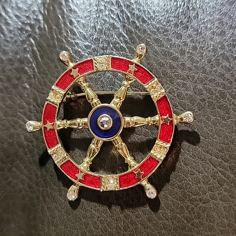 Danecraft Ships Wheel Helm Nautical Enamel Vintage Brooch Pin - Picture 4 of 9
